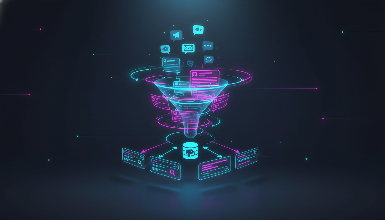 BizNode captures every interaction into a PostgreSQL CRM — leads, conversations, emails, all searchable and exportable