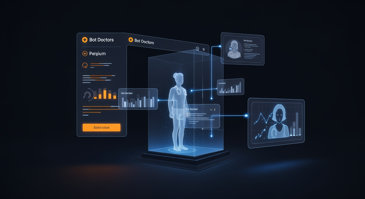 Holographic medical interface with AI doctors and patient data flows